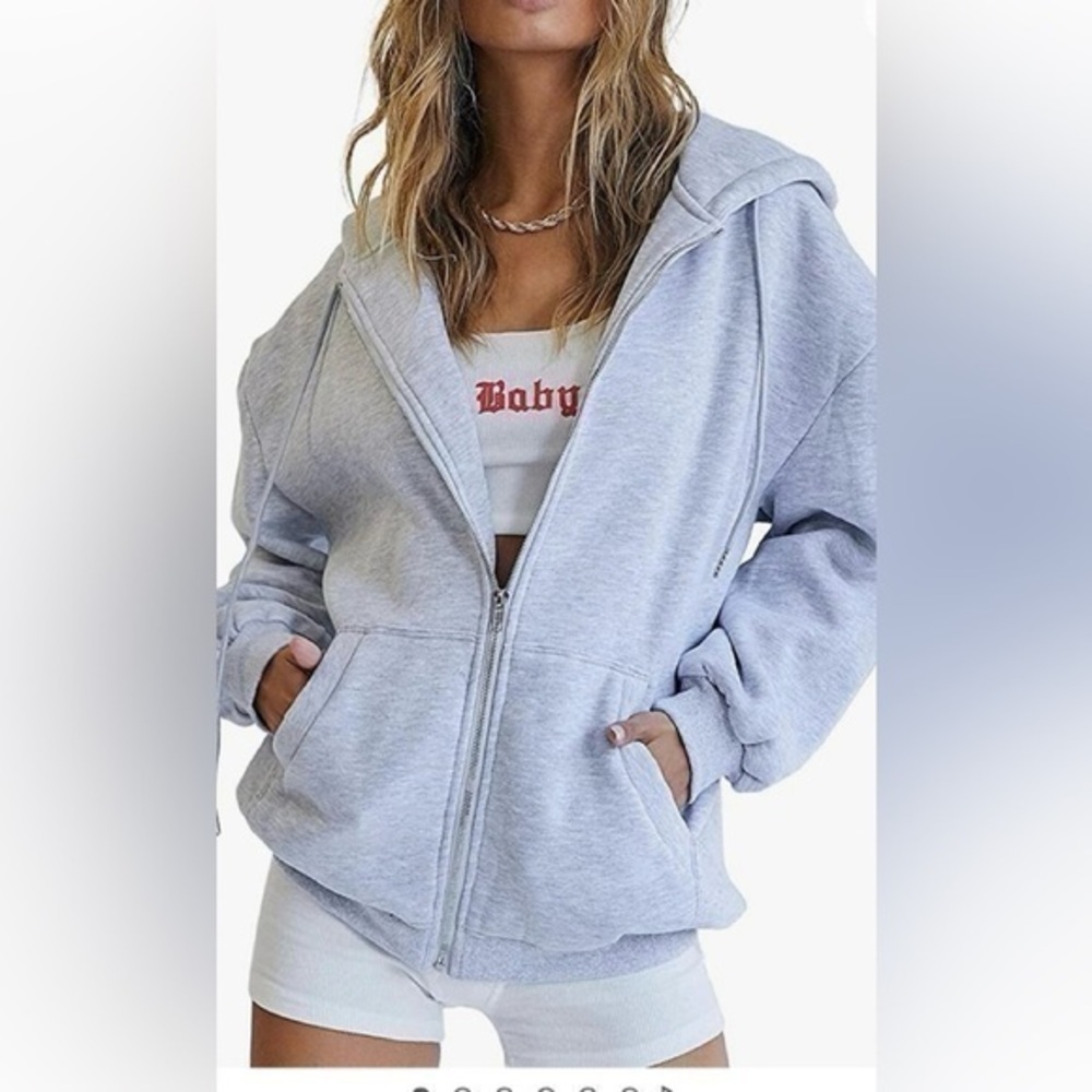 EFAN Jacket Oversized Sweatshirts Casual Drawstring Zip Up Y2K Hoodie Pocket M